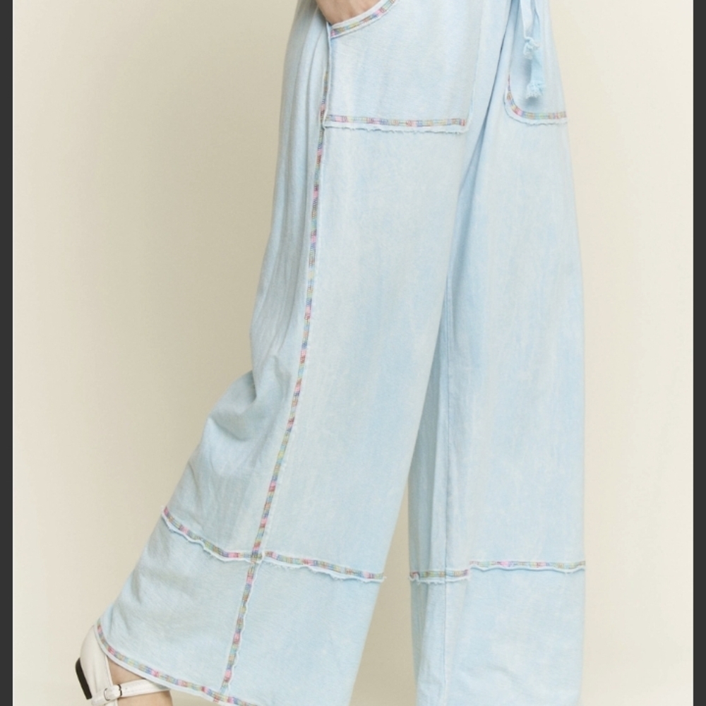 Sky Blue Wide Leg Women's Pants - Picture 2 of 4